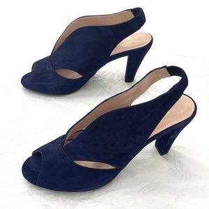 Carvela Arabella Navy Suede Leather Peep Toe Slingback Shoes NEVER WORN